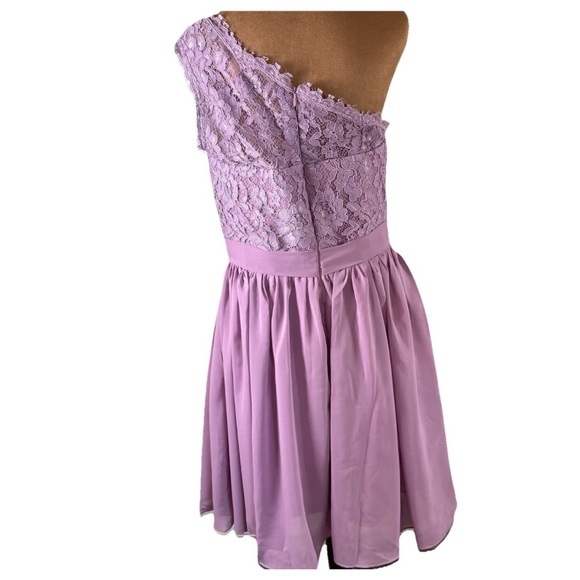 NWOT One Shoulder Short A-line Chiffon Dress Size 12  Lavender Mauve Purple Lace - Picture 4 of 6